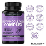 Biotina + Colágeno + 15 Ingredientes y Vitaminas - Cabello Piel Uñas - Suplementos formulados por científicos con alta potencia y absorción - 100% Dosis de Biotina Recomendada - Sin Gluten - Ingredientes NON GMO - Capsulas para 60 dias (60 cápsulas)