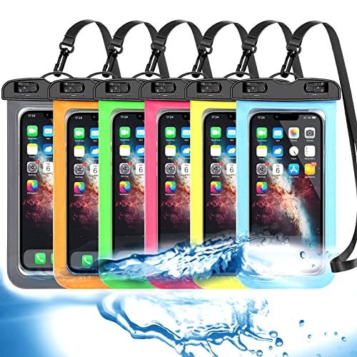 Paquete de 6 bolsas universales impermeables para teléfono, funda impermeable para teléfono grande, bolsa seca IPX8, deportes al aire última intervensión, para Apple iPhone 14, 13, 12, 11 Pro Max XS Max XR X 8 7 6 Plus SE, Samsung S21 S20 S10, Note, hasta