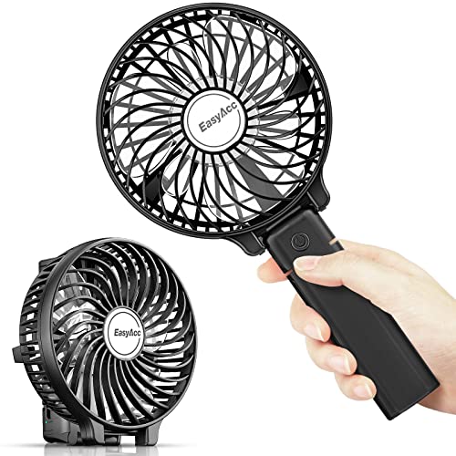 Ventilador de mano Mini portátil funciona con pilas ventilador eléctrico con batería recargable LG batería de 2600 mAh ajustable de 3 velocidades diseño plegable para casa y de viaje, color negro