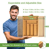 Organizador de cajones expandible de bambú para soporte de utensilios, bandeja de cubiertos ajustable, organizador de cajones de madera para cubiertos, cubiertos, cuchillos en cocina, dormitorio, sala de estar