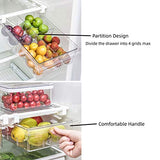 Organizador de cajón de nevera, organizador de refrigerador, extraíble con asa, estante para nevera, contenedor transparente para alimentos, bebidas, apto para estante de nevera de menos de 1,5 cm (dos particiones)