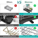 Escurridor de Trastes Acero Inoxidable, Juego de Escurreplatos Grande de 2 Niveles con caño Giratorio, Escurridor de Platos para Mostrador de Cocina con Soporte para Copas de Vino