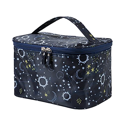 Bolsa de maquillaje para mujer, grande, con asa, impermeable, bolsa de almacenamiento para maquillaje, para viajes, cielo estrellado