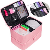 ButterFox Estuche grande organizador de esmalte de uñas, se adapta a secadora de lámpara de uñas y 40 – 50 botellas de esmalte de uñas (0.5 onzas líquidas), organizador de suministros de uñas, Rosado, Con divisores