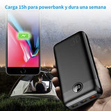 Power Bank, Carga Rapida 20W PD+QC3.0 Batería Externa Pila Portátil 30000 mAh, Powerbank Compatible para Teléfonos Android iPhone Ipad con USB, Banco de Energía para Viaje, Cuerpo de Diseño de Textura Durable de Color Negro, Elegante y Clásico Regalos