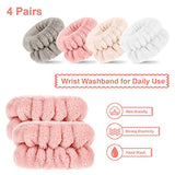 4 Pares Muñequeras de SPA Banda de Microfibra para Toalla de Lavado de Muñecas Scrunchies de Pulsera para Lavarse Cara Muñequera Absorbente para Mujeres (Marrón, Blanco)