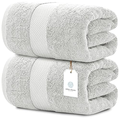 Toallas de baño de lujo extragrandes, muy absorbentes, colección de spa de hotel, 35 x 70 pulgadas, paquete de 2 (plata)