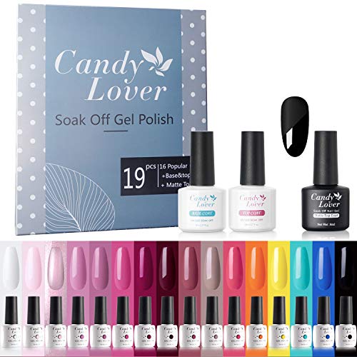 Kit de esmalte de uñas de gel pastel – Candy Lover 16 colores populares de otoño e invierno, juego de iniciación de colores UV LED remojado, manicura en casa, rosa, rojo y naranja, colección BK-28