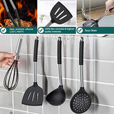 Umite Chef Juego de utensilios de cocina,15 utensilios de cocina de silicona con soporte,resistentes al calor, antiadherentes, sin BPA,mango de acero inoxidable, espátula, cuchara, pinzas, batidor, juego de utensilios de cocina(negro)