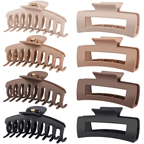 Paquete de 8 pinzas de pelo grandes de 4.3 pulgadas para mujer, cabello fino y grueso rizado, clips de plátano grandes mate, clip de mandíbula de sujeción fuerte de los años 90, colores neutros