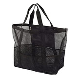 Bolsa de Malla para la Playa, Plegable, Reutilizable, Duradera y Lavable, Ligera, Paquete de 24 x 15 x 8,5 cm, con Bolsillo Interior, Color Negro