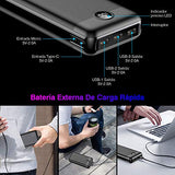 Powerbank 30000 mAh Carga Rápida Batería Externa Pila, Cargador Portátil Batería con Pantalla LED Indicador, Compatible para Android iPhone Quick Charge, Banco de Energía 3 Salidas, Cable 20CM