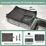 Escurridor de Trastes Acero Inoxidable para Mostrador de Cocina, Escurridor de Platos con Soporte para Copas de Vino, Estante para Cubiertos y Almohadilla de Secado Adicional (Negro)