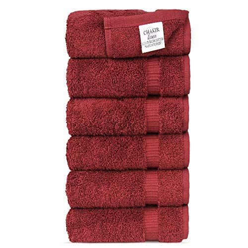 Hotel & SPA Quality, Highly Absorbent 100% Cotton Hand Towels (6 Pack, Cranberry)