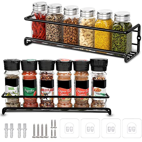 Especiero de Cocina, 2 Piezas Organizador para Especias Sin Taladrar de Autoadhesivo, Metal Organizador para Especias de Pared con Tornillo, Almacenamiento de Especias para Cocina, Gabinete