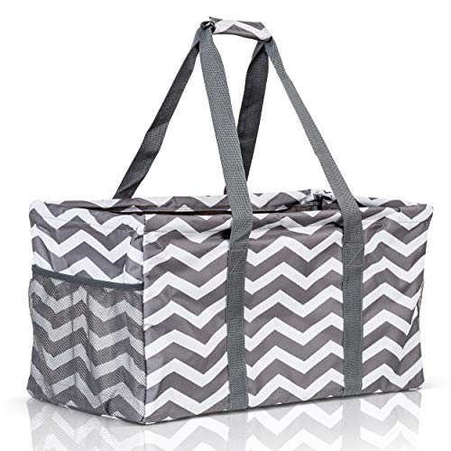 Bolsa extra grande de lona plegable Chevron de gran tamaño para piscina y playa, Gris (Chevron Gray), X-Large