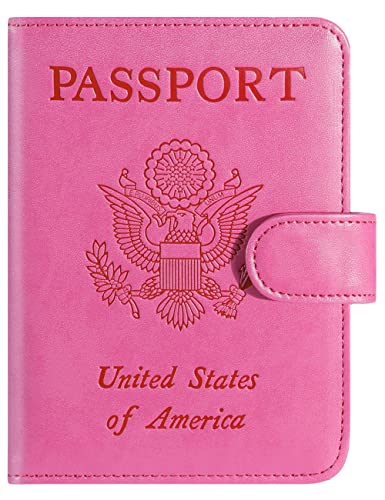 Funda para pasaporte con bloqueo RFID de cuero, accesorios de viaje para mujeres y hombres, Rosado, Pequeño, Cartera Rfid