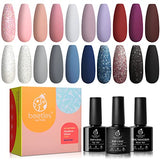 Beetles 20 Esmaltes en Gel, Colección Modern Muse Empapa Lámpara LED Esmalte de Uñas Gris Desnudo Kit de Inicio de Esmalte de Gel Con Purpurina Rosa y Azul Con Capa Superior y Capa Base Brillante y Mate