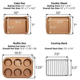 Juego de utensilios antiadherentes para horno tostador, 4 piezas, acero al carbono, fácil de limpiar y perfecto para porciones individuales, cobre