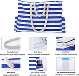 Bolsa de Playa Grande con Cremallera 22 x 15 x 6 Pulgadas Rayas marítimas Azul Blanco Shopper Bolsa de Hombro Bolsas de Transporte