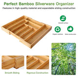 Organizador de cajones expandible de bambú para soporte de utensilios, bandeja de cubiertos ajustable, organizador de cajones de madera para cubiertos, cubiertos, cuchillos en cocina, dormitorio, sala de estar