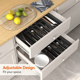 Organizador de cajones de cubiertos, bandeja extensible para utensilios de cocina, soporte ajustable para cubiertos y cubiertos, almacenamiento compacto de plástico para cucharas, tenedores, cuchillos, grande, negro