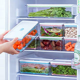 Recipientes de plástico para almacenamiento de alimentos con tapas, juego de 6 piezas apilables para refrigerador, a prueba de fugas, para frutas, verduras, huevo de carne, Transparente, Azul