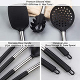 Juego de utensilios de cocina, 34 utensilios de cocina de silicona con soporte, resistentes al calor, antiadherentes, sin BPA, mango de acero inoxidable, cucharas de silicona, espátula, batidor, pinzas de medición, tazas de cocina