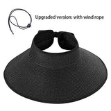 Sombreros de paja plegables para mujer, sombrero de playa de verano, plegable, visera ancha, estilo profundo, tamaño ajustable, Negro, Talla única