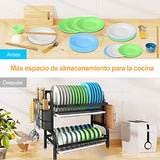 Escurridor de Platos, 2 Niveles de Acero Inoxidable con Escurridor, Soporte para Utensilios, Soporte para Tabla de Cortar, Escurridor de Platos Grande a Prueba de óxido para Encimera de Cocina