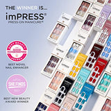 KISS ImPRESS Manicura a presión, kit de uñas, tecnología PureFit, uñas cortas de presión, cuadradas, impecables, incluye almohadilla de preparación, mini lima, barra de cutículas y 30 uñas falsas