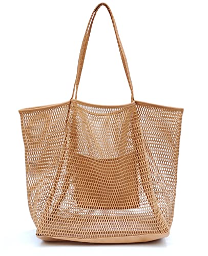 Bolso de playa de malla para mujer, Bronceado, L