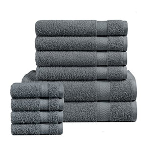 Juego de toallas color gris de spa con calidad de hotel para baño, 10 piezas, 2 toallas de baño, 4 toallas de manos y 4 toallitas, de gimnasio para regadera, 100 % algodón, súper absorbentes