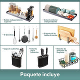 Escurridor de Trastes sobre Fregadero, Estante para Platos sobre el Fregadero de Acero Inoxidable de 2 Niveles Ajustable (70 a 88 CM), Estante de Almacenamiento de Cocina