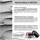 Mascarilla Facial Detox de Carbón Activado - Limpieza Profunda - Absorbe Grasas - Purifica - Disminuye Puntos Negros y Poros - Limpia Impurezas- Arcillas Puras (Kaolin y Bentonita)+ Cera de Arroz+ Extractos Naturales- 94% Ingredientes Naturales- Piel Norm