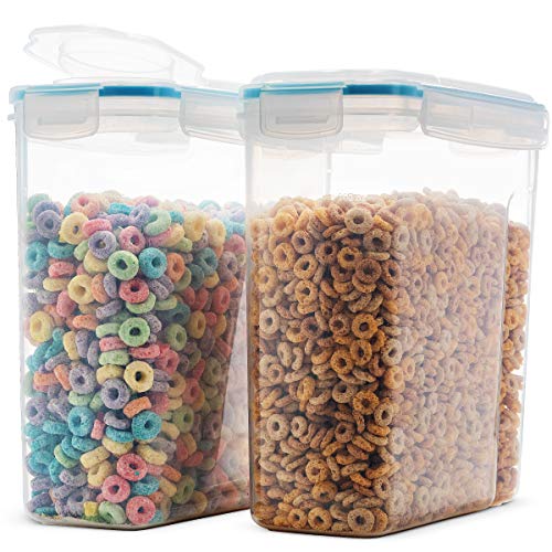 Juego de 2 recipientes herméticos para almacenamiento de alimentos, dispensador de cereales para todos los alimentos secos, juego de recipientes de cereales sin BPA para organización y almacenamiento de despensa (148 onzas)