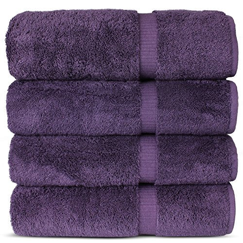 Juego de toallas turcas de calidad de hotel y spa, 100% algodón, muy absorbente (4 unidades, color morado)