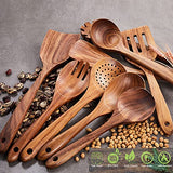 Juego de 9 cucharas de madera para cocinar, utensilios de cocina de madera, cucharas de madera de teca natural para sartén antiadherente