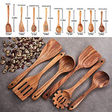 Juego de 9 cucharas de madera para cocinar, utensilios de cocina de madera, cucharas de madera de teca natural para sartén antiadherente