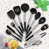 Juego de utensilios de cocina, 34 utensilios de cocina de silicona con soporte, resistentes al calor, antiadherentes, sin BPA, mango de acero inoxidable, cucharas de silicona, espátula, batidor, pinzas de medición, tazas de cocina